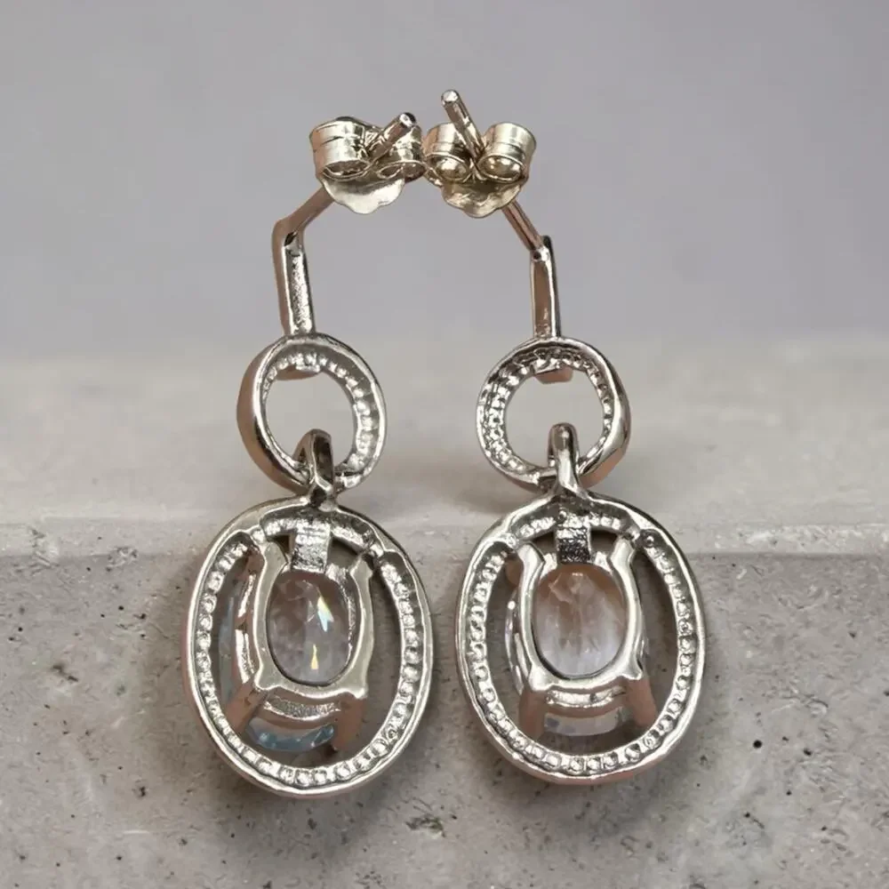 2.83ct Blue Topaz Diamond Dangle Earrings 925 Sterling Silver - NEW